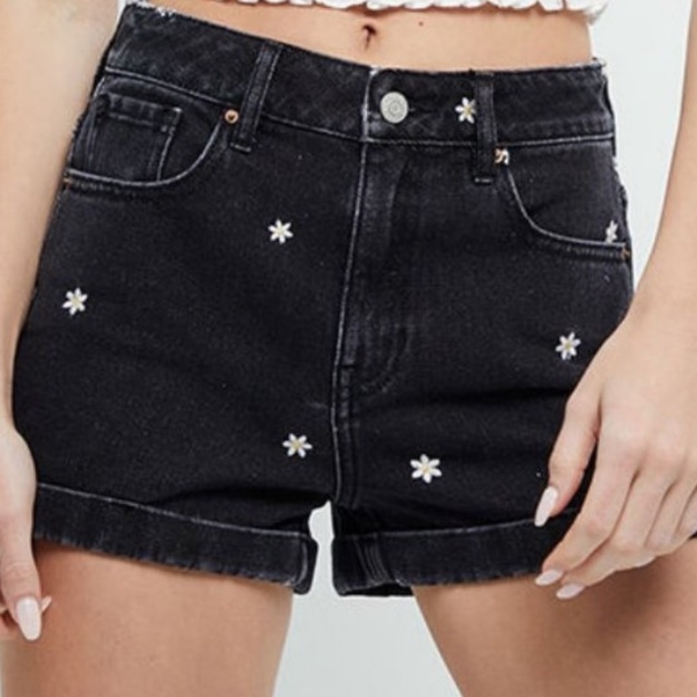 PacSun Black Jean Shorts with Floral Accents